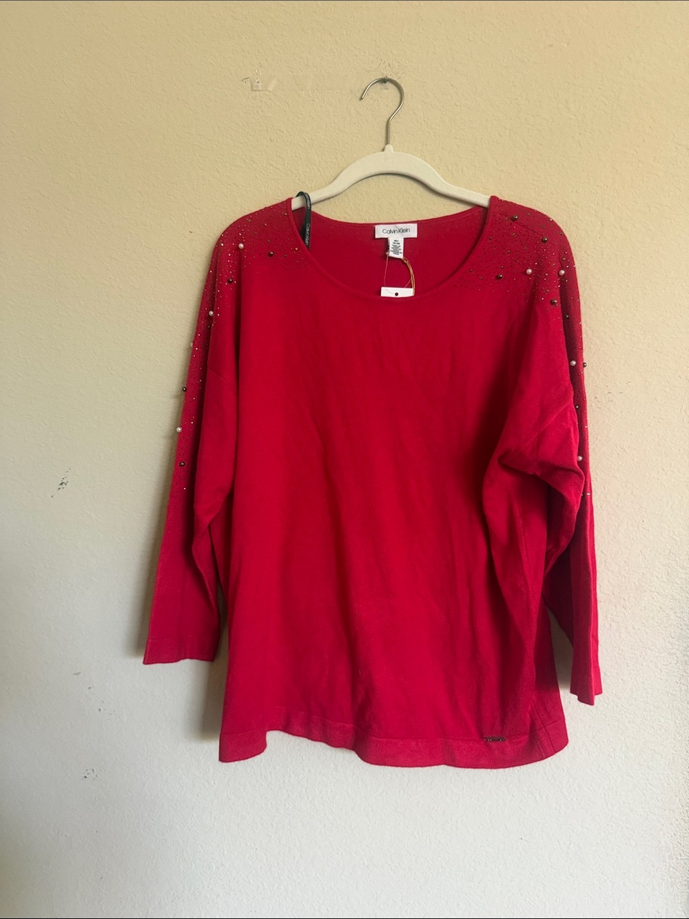 Calvin Klein Red Stud-Embellished Sweater